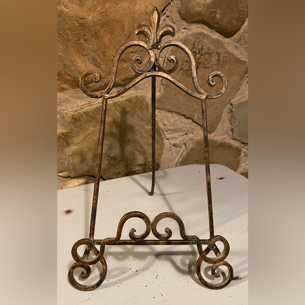 Vintage Wrought Iron Tabletop Easel, 16” high x 9 1/2” Wide, possibly Brass